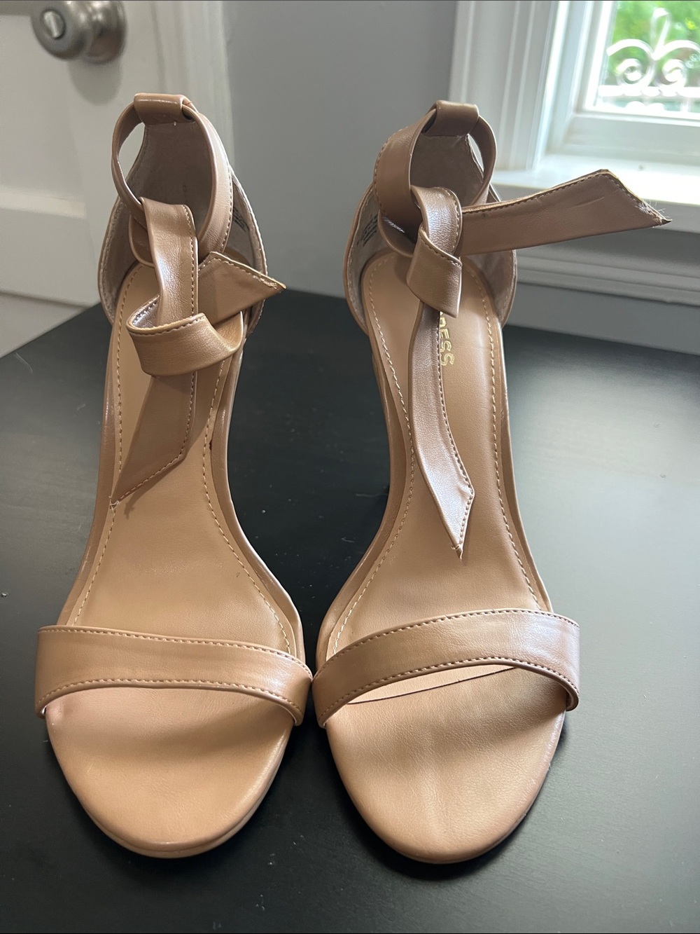 Express Nude/Tan Knot Ankle-Strap Heels